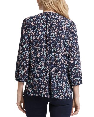 Three Quarter Sleeve Printed Pintucked Back Blouse