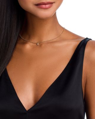 14K Yellow Gold Diamond Solitaire Necklace, 16"