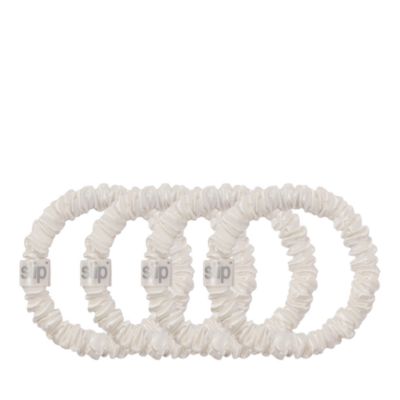 Pure Silk Back to Basics Skinny Scrunchies in White, Set of 4