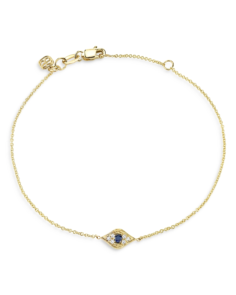 Sydney Evan 14k Yellow Gold Diamond Mini Evil Eye Charm Bracelet In Gold