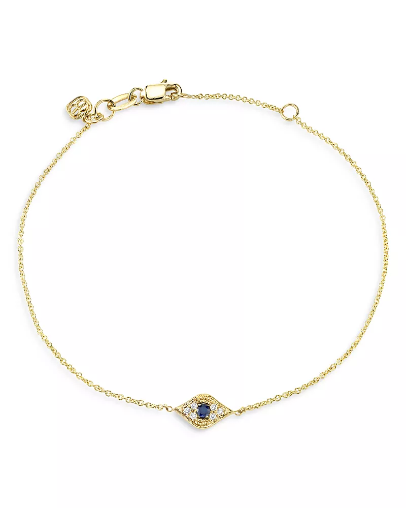 Sydney Evan 14K Yellow Gold Diamond Mini Evil Eye Charm Bracelet