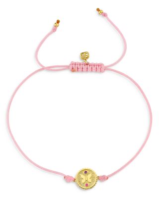 14K Yellow Gold Wicked Glinda Butterfly Tiny Coin Charm Cord Bracelet