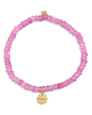 Wicked x Sydney Evan 14K Yellow Glinda Pure Flower Charm Pink Beaded Bracelet