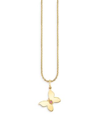 Sydney Evan - 14K Yellow Gold Wicked Glinda Marquise Eye Butterfly Charm Necklace, 18"