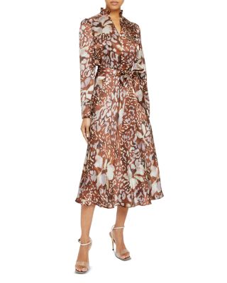 Santorelli Printed Tie Waist Midi Dress