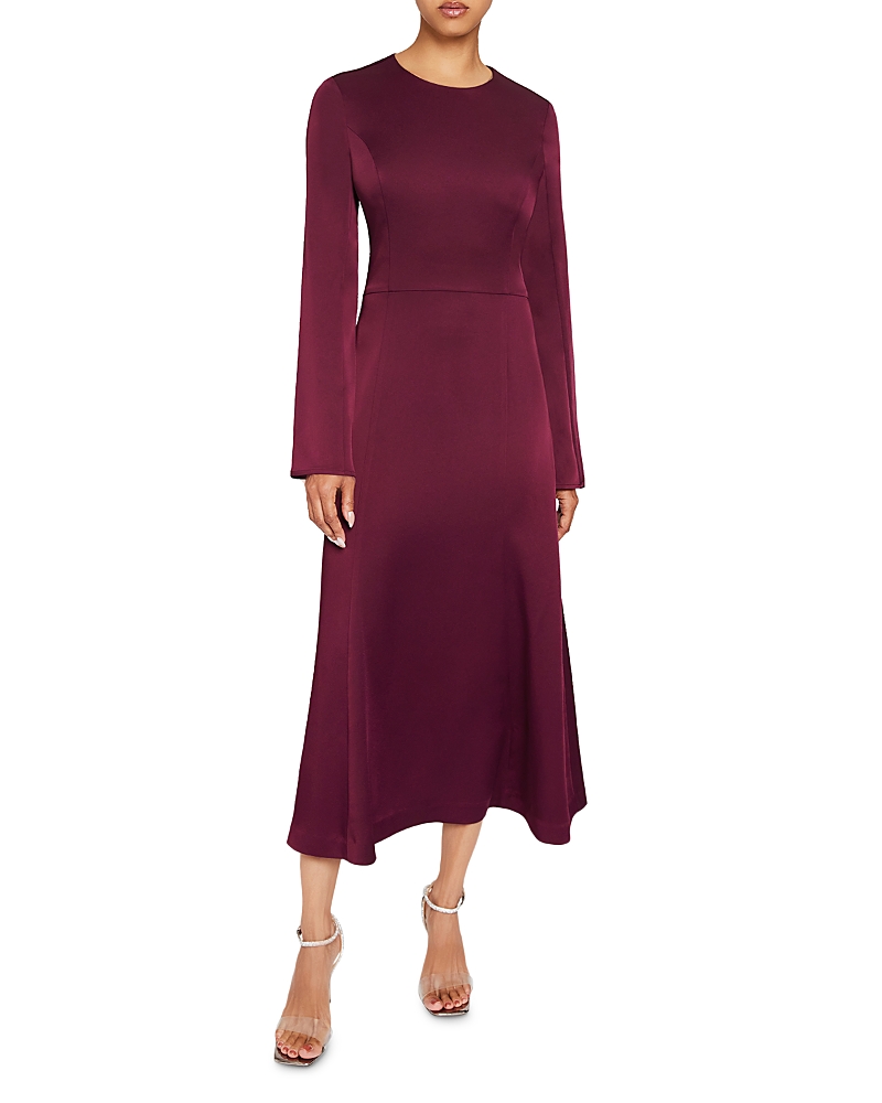 Basics & Long Sleeve Fit And Flare Midi Dress In Sangria