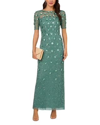 Beaded 3D Floral Gown