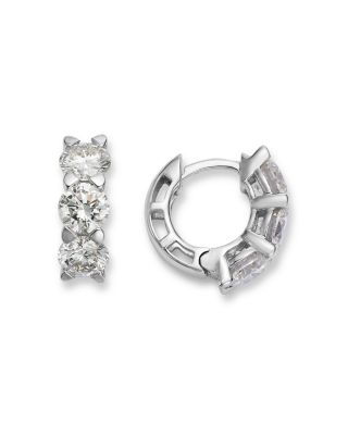 Certified Lab Grown Diamond Huggie Hoop Earrings in 18K White Gold, 3.0 tcw