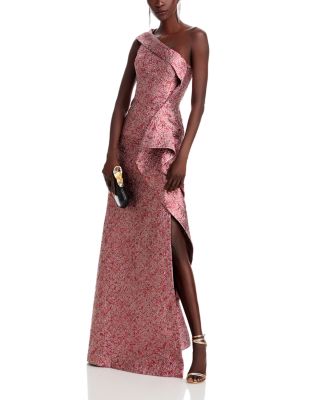 Jacquard One Shoulder Ruffle Gown