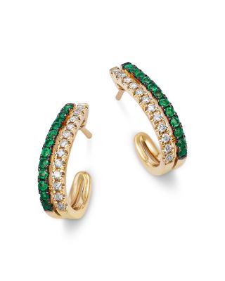 Bloomingdale's Fine Collection - Emerald & Diamond Huggie Hoop Earrings in 14K Yellow Gold