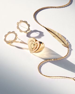 18K Yellow Gold Endless Diamond Folded Heart Statement Ring