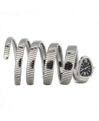 Pre-Owned Bvlgari - Serpenti Tubogas Five Spiral Quartz Watch in Stainless Steel with Diamond Bezel 23mm