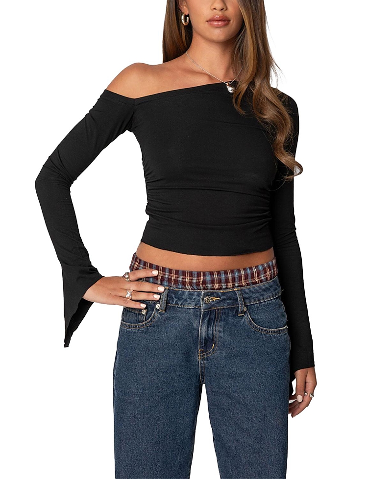 Edikted Stacie Ruched One-shoulder Top In Black