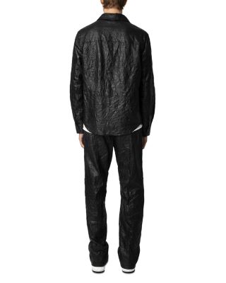 Serge Pocket Crinkle Leather Button Down Shirt