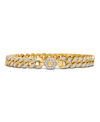 Curb Chain Bracelet in 18K Yellow Gold with Diamonds, 7mm