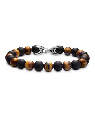 David Yurman - Men's Spiritual Beads Alternating Bracelet in Sterling Silver with Tigers Eye and Black Onyx, 8mm