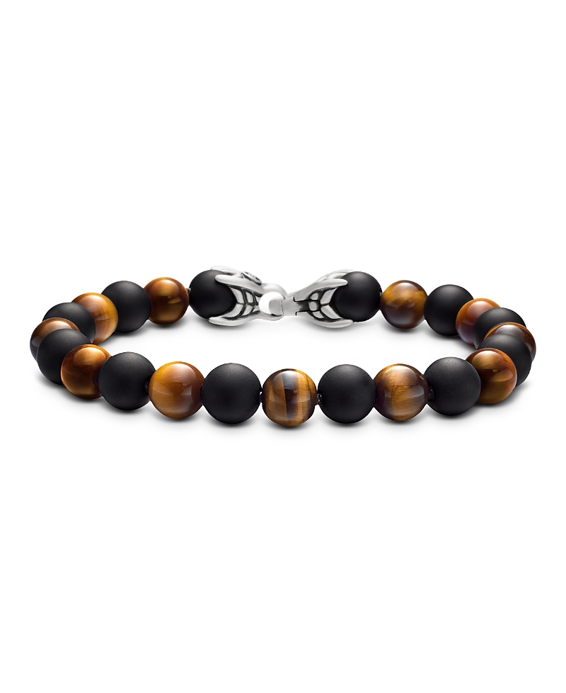 David Yurman Men's Spiritual Beads Alternating Bracelet in Sterling Silver with Tigers Eye and Black Onyx, 8mm