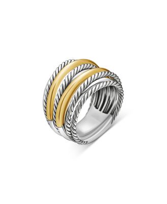 Sterling Silver & 18K Yellow Gold Crossover Wide Ring, 6