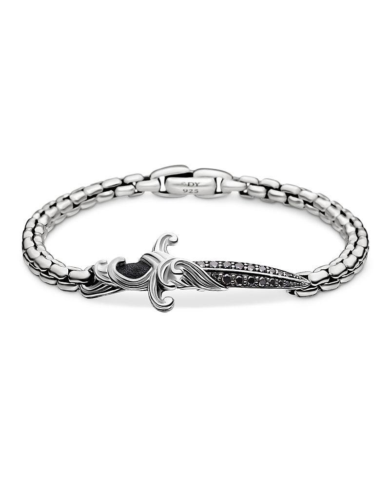 David Yurman Men's Sterling Silver Waves Black Diamond Pave Dagger Bracelet