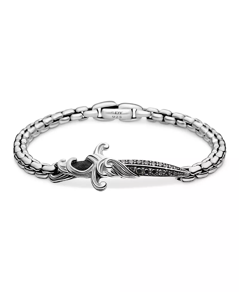 David Yurman Men's Sterling Silver Waves Black Diamond Pave Dagger Bracelet