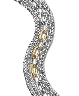 Multi Row Chain Bracelet in Sterling Silver with 18K Yellow Gold, 29mm