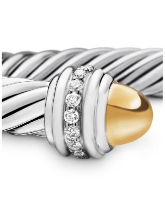 Cable Bracelet with 14K Yellow Gold Dome & Diamonds