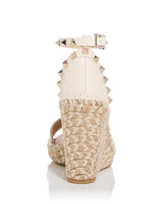 Women's Double Rockstud Ankle-Strap Espadrille Wedge Sandals