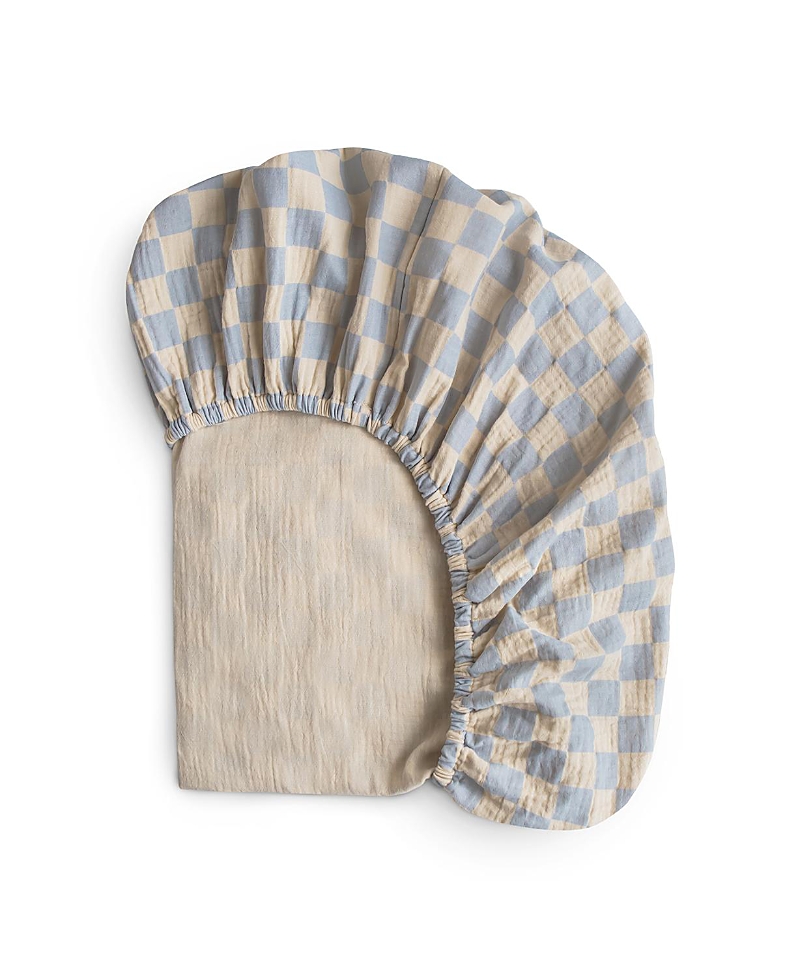 Mushie Extra Soft Muslin Crib Sheet In Blue Check