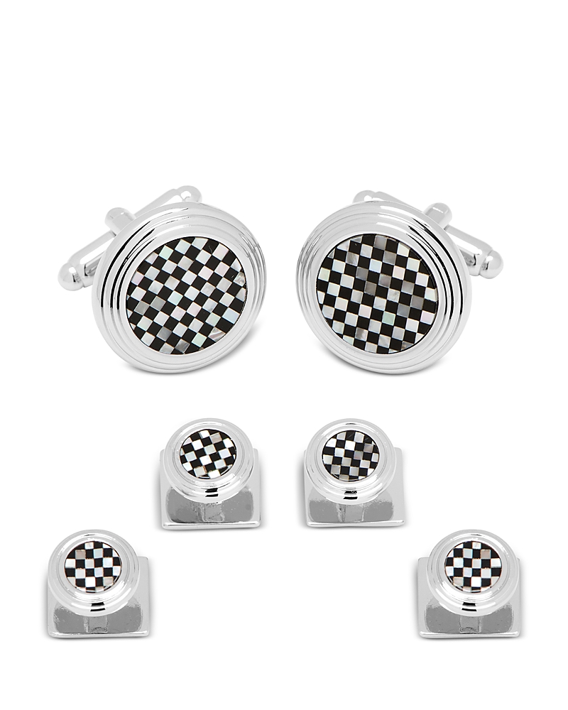 Cufflinks, Inc Onyx & Mother Of Pearl Checker Stud Set In Black