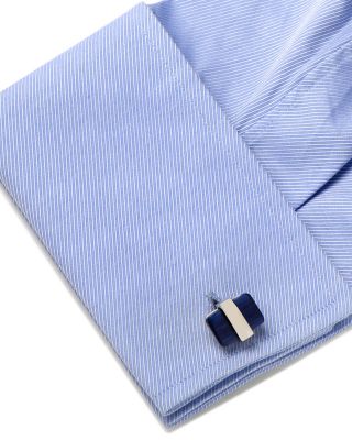 Silver Plated Navy Blue Cat's Eye Cufflinks 