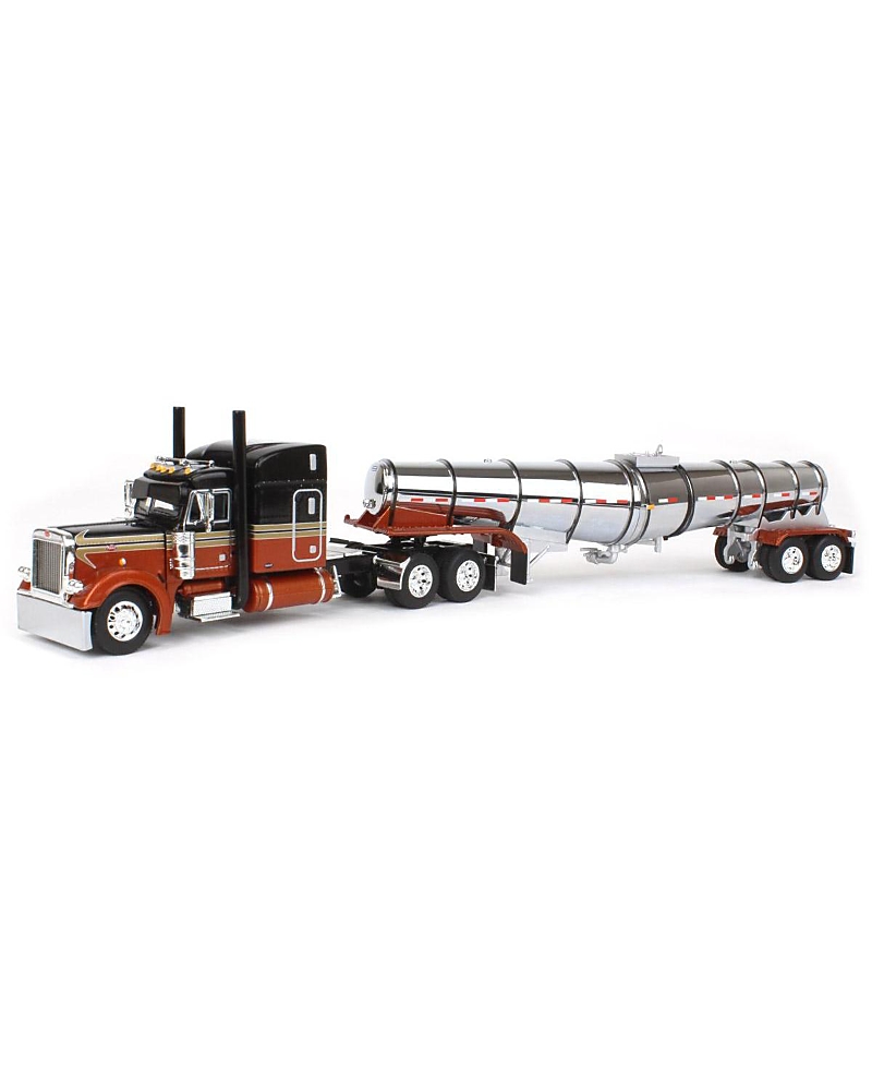 First Gear 1/64 Burnt Orange Peterbilt W/ 63in Mid-roof Sleeper & Polar Deep Drop Tanker, Dcp By 14+ - Ages 5-7
