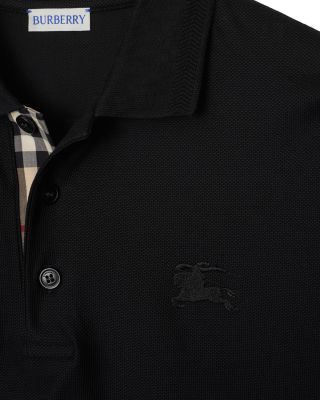 Eddie Cotton Piqu&eacute; Equestrian Knight Embroidered Slim Fit Check Placket Polo Shirt