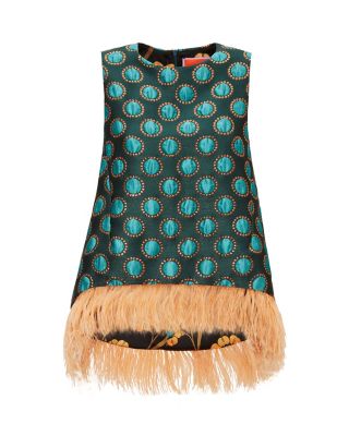 La Scala Top with Feathers Jacquard Winter Sun Emerald