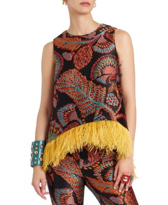 La DoubleJ - La Scala Top (With Feathers) Jacquard Sicomore Black