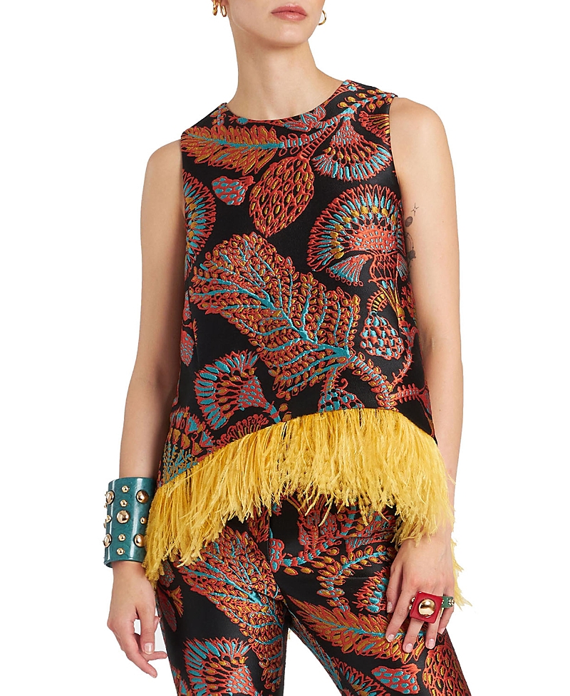 La DoubleJ La Scala Top (With Feathers) Jacquard Sicomore Black