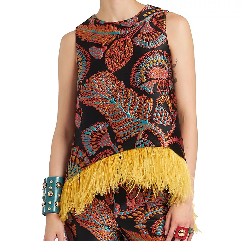 La DoubleJ La Scala Top (With Feathers) Jacquard Sicomore Black