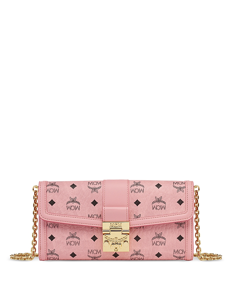 Mcm Tracy Large Monogram Wallet On Chain In Soft Pink