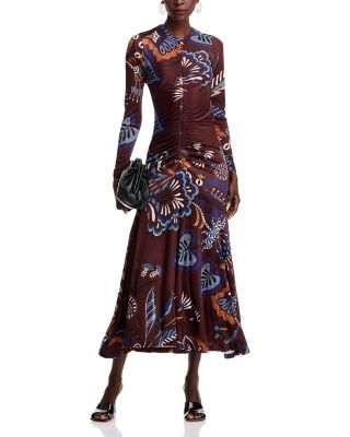 Floral Gathered Bodice Midi Dress