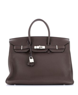 Pre-Owned Hermes Birkin 35 Handbag Brown Clemence with Palladium Hardware