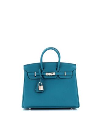 Pre-Owned Hermes Birkin 25 Handbag Blue Togo with Palladium Hardware
