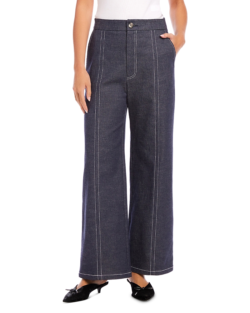Fifteen Twenty Miles Wide Leg Stretch Cotton Twill Pants In Navy