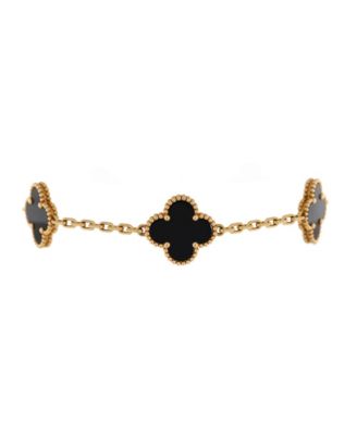 Pre-Owned Van Cleef & Arpels Vintage Alhambra 5 Motifs Bracelet 18K Gold and Onyx