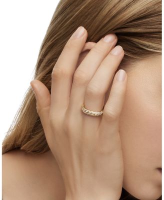 Sculpted Cable Pav&eacute; Band Ring in 18K Yellow Gold with Diamonds