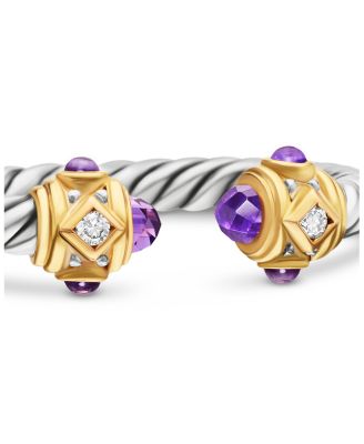 Renaissance Ring in Sterling Silver with Amethyst, 14K Yellow Gold and Diamonds