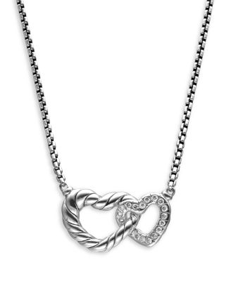David Yurman Sterling Silver Cable Collectibles Diamond Heart Pendant Necklace, 15-17