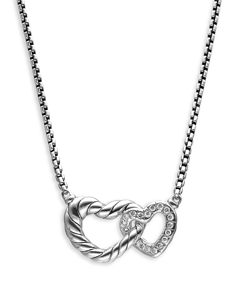 David Yurman Sterling Silver Cable Collectibles Diamond Heart Pendant Necklace, 15