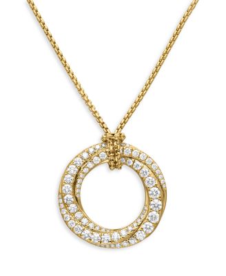 David Yurman - Pav&eacute; Crossover Pendant Necklace in 18K Yellow Gold with Diamonds, 21mm