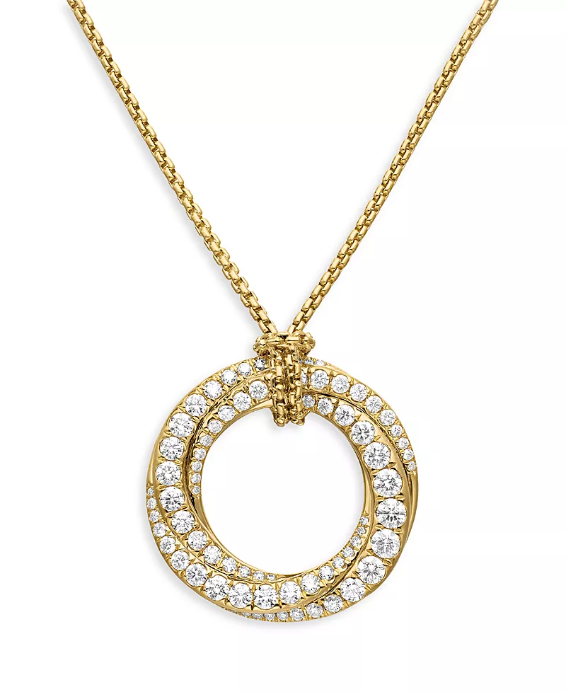 David Yurman Pave Crossover Pendant Necklace in 18K Yellow Gold with Diamonds, 21mm
