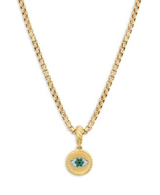 18K Yellow Gold Evil Eye Amulet with Emeralds & Diamonds