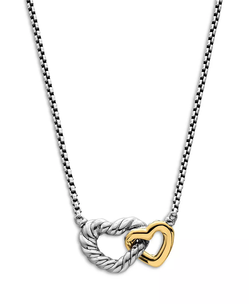 Cable Collectibles Interlocking Heart Necklace in Sterling Silver with 18K Yellow Gold, 16.4mm
